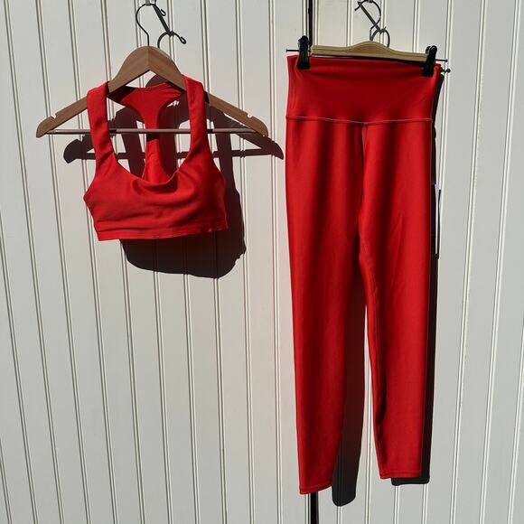Alo Yoga 7/8 Airlift Leggings Red Hot Summer Sz XS Advantage Racerback Bra Sz S - Picture 2 of 16